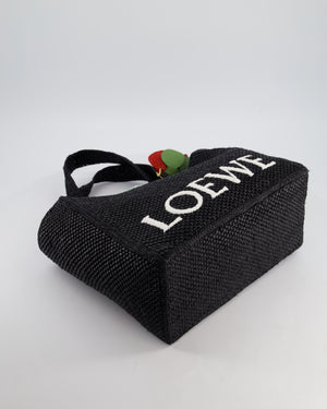 Loewe x Paula's Ibiza Medium Black Raffia Logo Tote Bag with Red Rose Brooch RRP £1,250