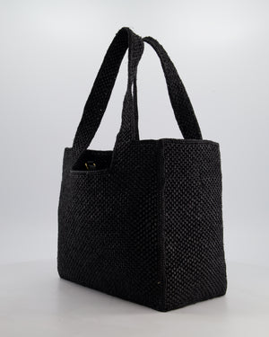 Loewe x Paula's Ibiza Medium Black Raffia Logo Tote Bag with Red Rose Brooch RRP £1,250