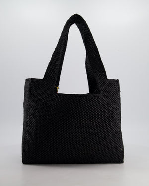 Loewe x Paula's Ibiza Medium Black Raffia Logo Tote Bag with Red Rose Brooch RRP £1,250