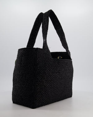 Loewe x Paula's Ibiza Medium Black Raffia Logo Tote Bag with Red Rose Brooch RRP £1,250