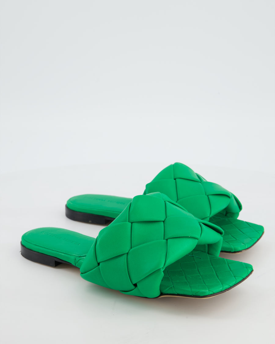 Bottega Veneta Green Intrecciato-Woven Lido Flat Sandal Size EU 36.5