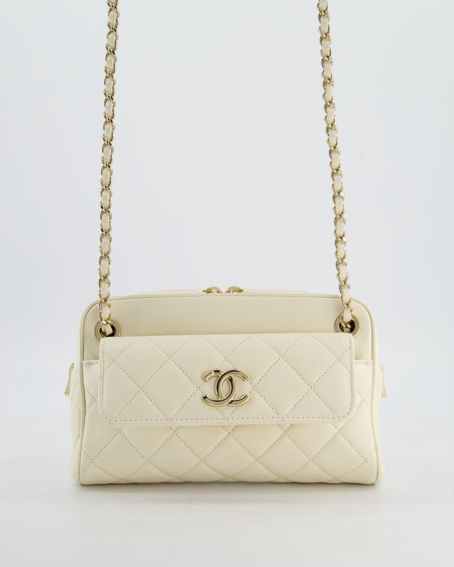 Chanel Camera Bag with Removable Wallet in Ivory Caviar Leather with Champagne Gold Hardware