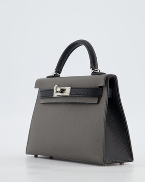 *SUPER RARE* Hermès HSS Mini Kelly II 20 Bag in Gris Meyer & Black Epsom Leather and Palladium Hardware
