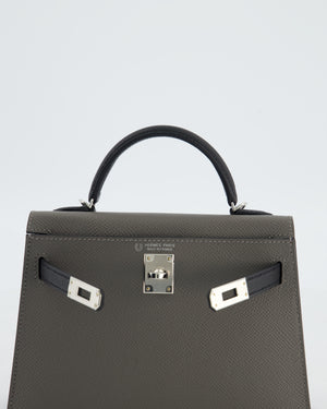 *SUPER RARE* Hermès HSS Mini Kelly II 20 Bag in Gris Meyer & Black Epsom Leather and Palladium Hardware