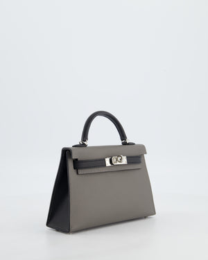 *SUPER RARE* Hermès HSS Mini Kelly II 20 Bag in Gris Meyer & Black Epsom Leather and Palladium Hardware