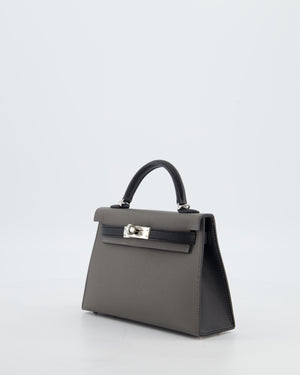 *SUPER RARE* Hermès HSS Mini Kelly II 20 Bag in Gris Meyer & Black Epsom Leather and Palladium Hardware