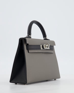 *SUPER RARE* Hermès HSS Mini Kelly II 20 Bag in Gris Meyer & Black Epsom Leather and Palladium Hardware