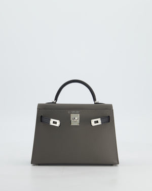 *SUPER RARE* Hermès HSS Mini Kelly II 20 Bag in Gris Meyer & Black Epsom Leather and Palladium Hardware