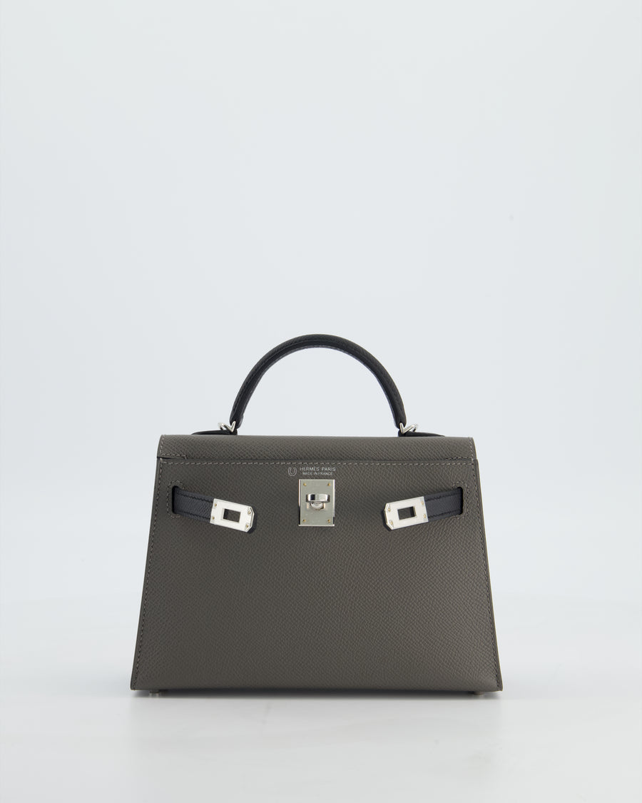 *SUPER RARE* Hermès HSS Mini Kelly II 20 Bag in Gris Meyer & Black Epsom Leather and Palladium Hardware
