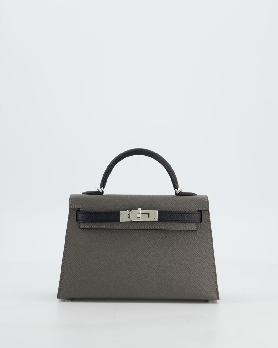 *SUPER RARE* Hermès HSS Mini Kelly II 20 Bag in Gris Meyer & Black Epsom Leather and Palladium Hardware