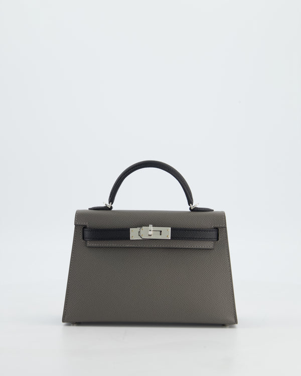 *SUPER RARE* Hermès HSS Mini Kelly II 20 Bag in Gris Meyer & Black Epsom Leather and Palladium Hardware