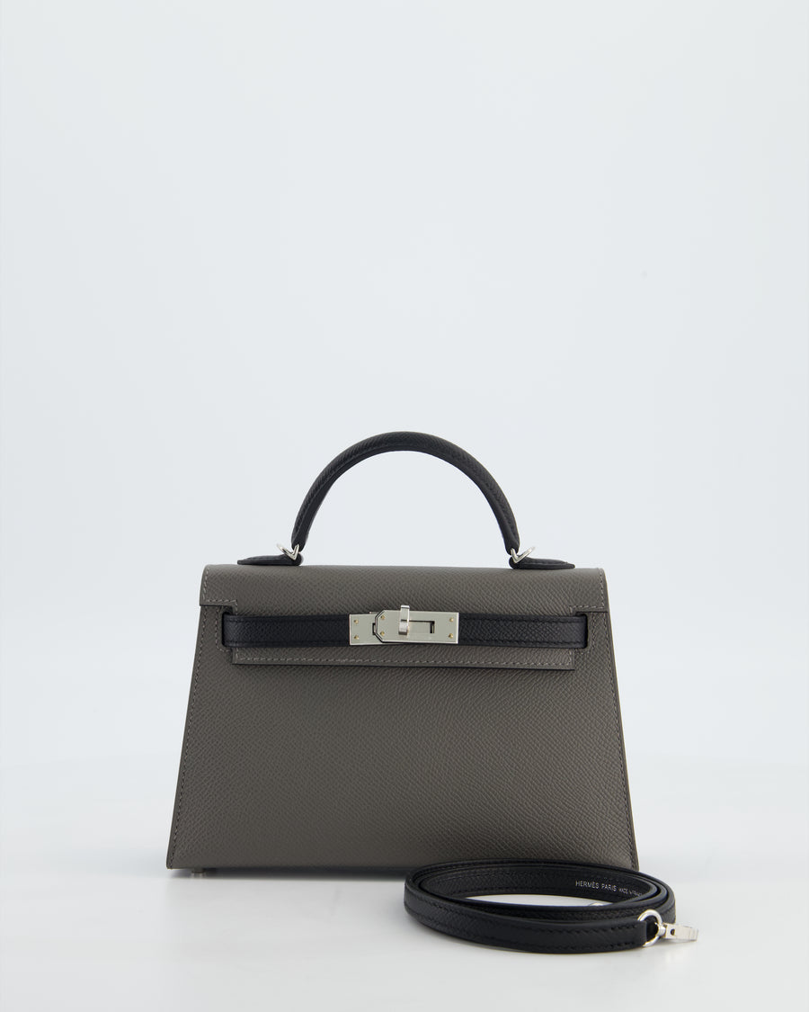 *SUPER RARE* Hermès HSS Mini Kelly II 20 Bag in Gris Meyer & Black Epsom Leather and Palladium Hardware