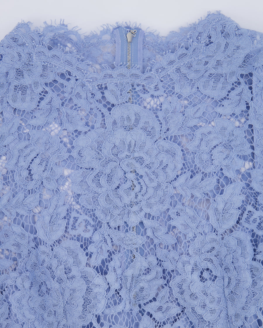 Dolce & Gabbana Light Blue Lace Long-Sleeved Midi Dress Size IT 40 (UK 8)