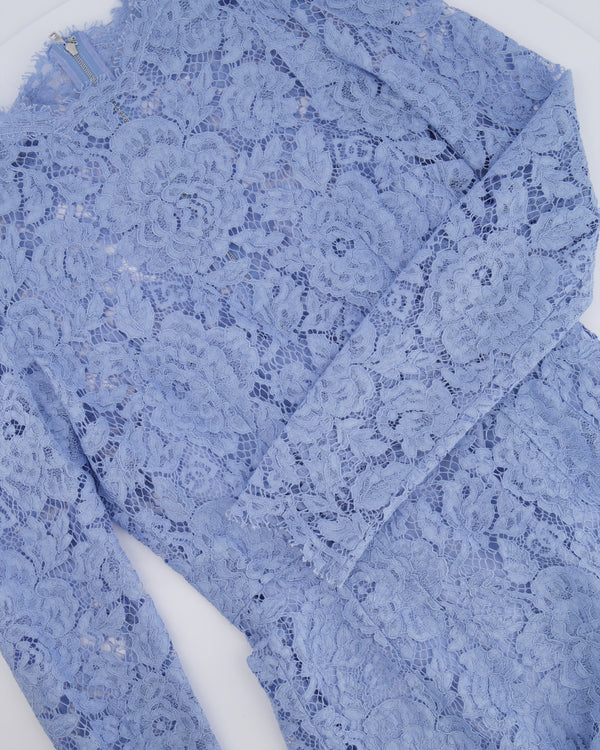 Dolce & Gabbana Light Blue Lace Long-Sleeved Midi Dress Size IT 40 (UK 8)