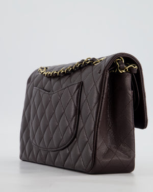 *HOT* Chanel Dark Chocolate Classic Medium Double Flap Bag in Caviar Leather with Champagne Gold Hardware