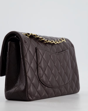 *HOT* Chanel Dark Chocolate Classic Medium Double Flap Bag in Caviar Leather with Champagne Gold Hardware