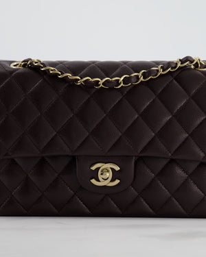 *HOT* Chanel Dark Chocolate Classic Medium Double Flap Bag in Caviar Leather with Champagne Gold Hardware
