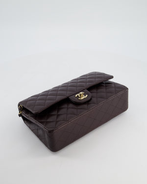 *HOT* Chanel Dark Chocolate Classic Medium Double Flap Bag in Caviar Leather with Champagne Gold Hardware