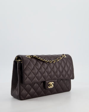 *HOT* Chanel Dark Chocolate Classic Medium Double Flap Bag in Caviar Leather with Champagne Gold Hardware