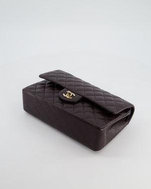 *HOT* Chanel Dark Chocolate Classic Medium Double Flap Bag in Caviar Leather with Champagne Gold Hardware