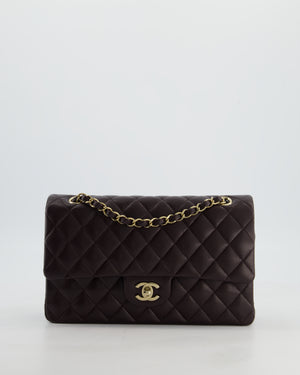 *HOT* Chanel Dark Chocolate Classic Medium Double Flap Bag in Caviar Leather with Champagne Gold Hardware