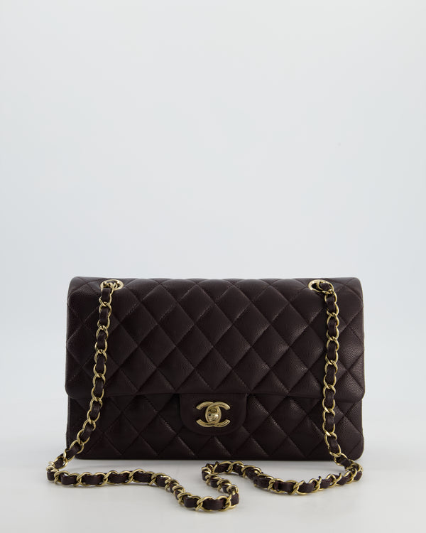 *HOT* Chanel Dark Chocolate Classic Medium Double Flap Bag in Caviar Leather with Champagne Gold Hardware