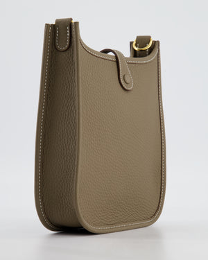 Hermès Mini Evelyne Bag in Etoupe Clemence Leather with Gold Hardware