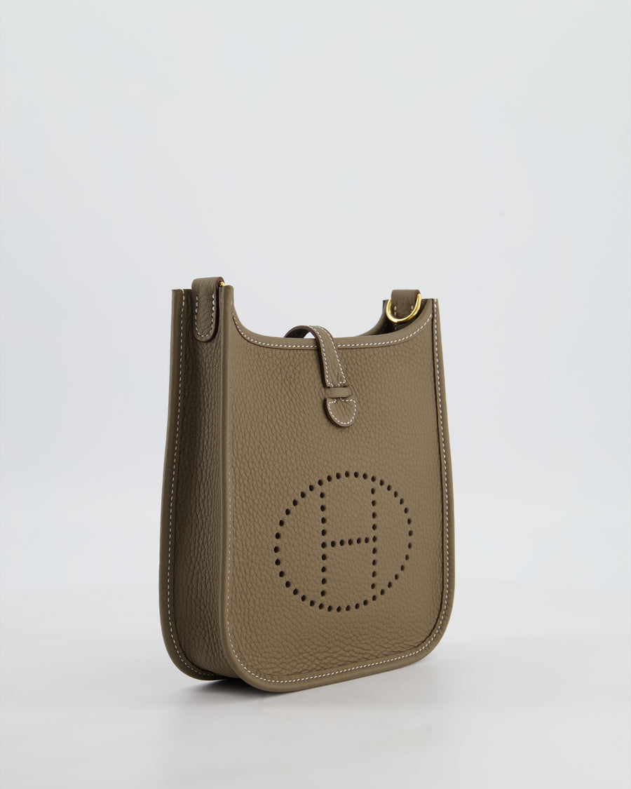 Hermès Mini Evelyne Bag in Etoupe Clemence Leather with Gold Hardware