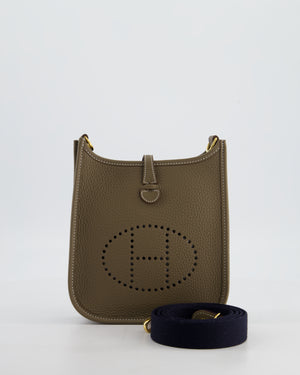 Hermès Mini Evelyne Bag in Etoupe Clemence Leather with Gold Hardware