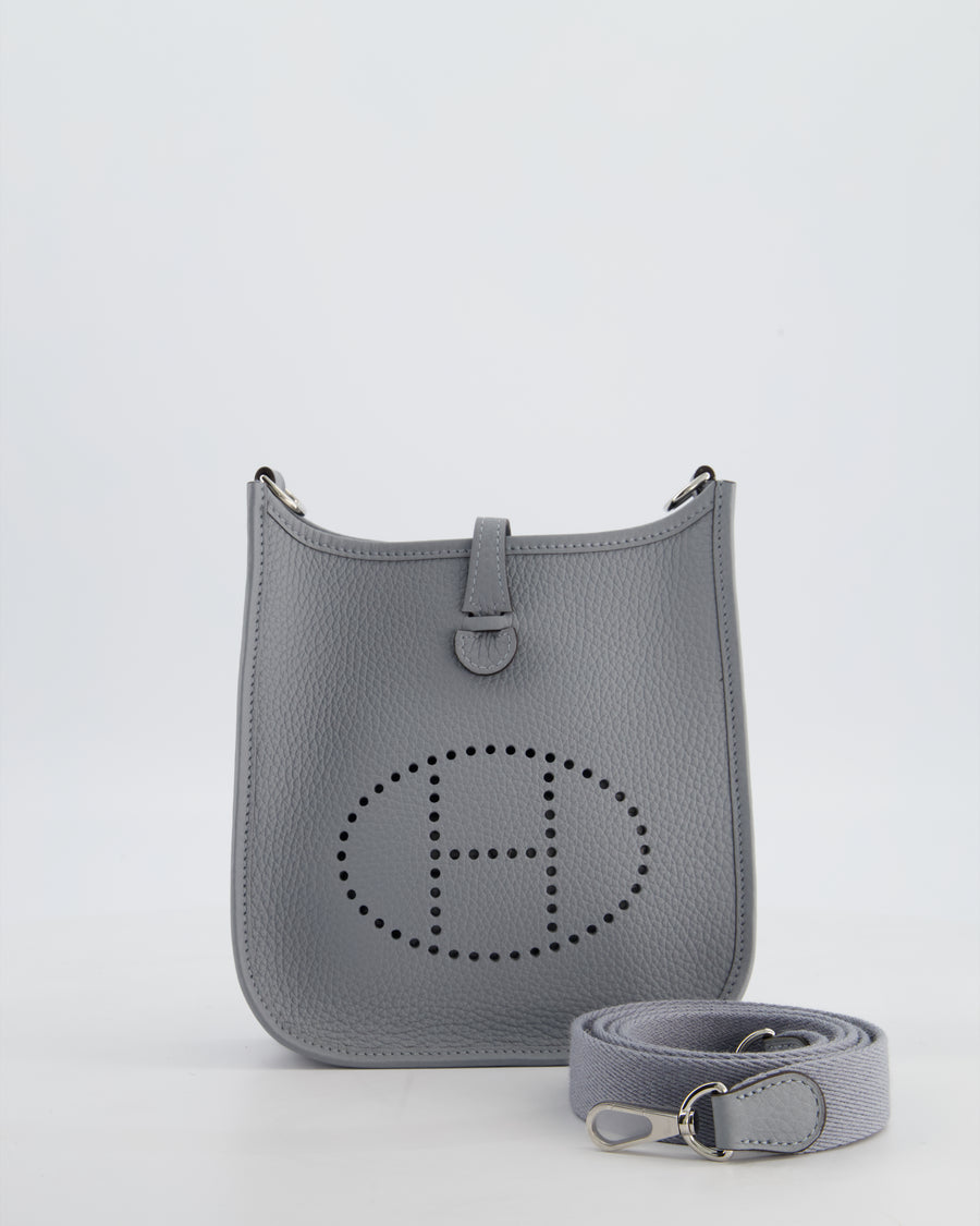 Hermès Mini Evelyne Bag in Gris Pantin Clemence Leather with Palladium Hardware