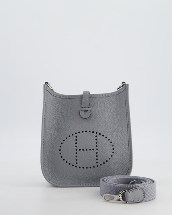 Hermès Mini Evelyne Bag in Gris Pantin Clemence Leather with Palladium Hardware