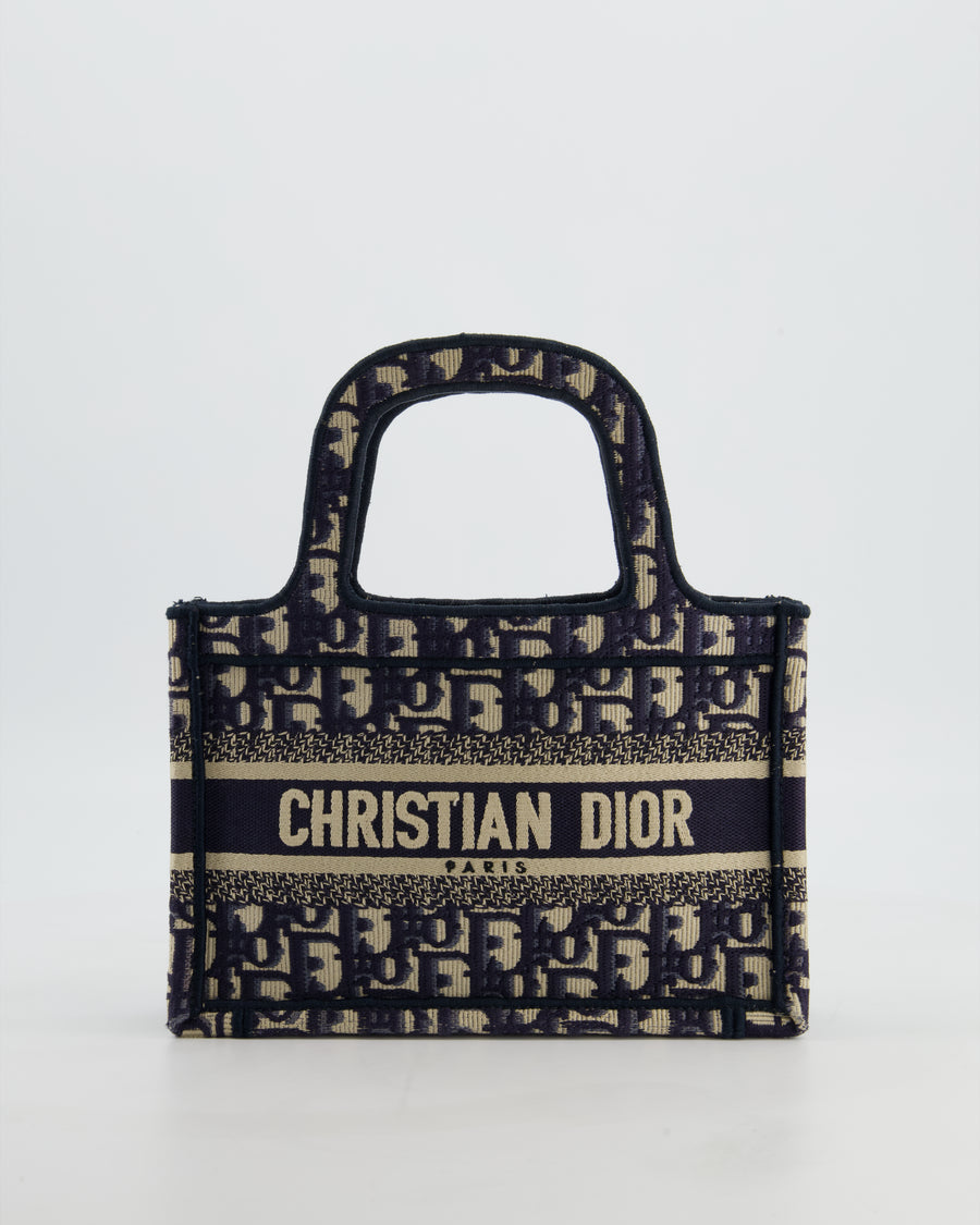 Christian Dior Mini Book Tote in Blue Oblique Embroidery