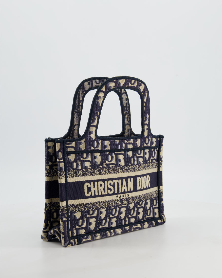 Christian Dior Mini Book Tote in Blue Oblique Embroidery