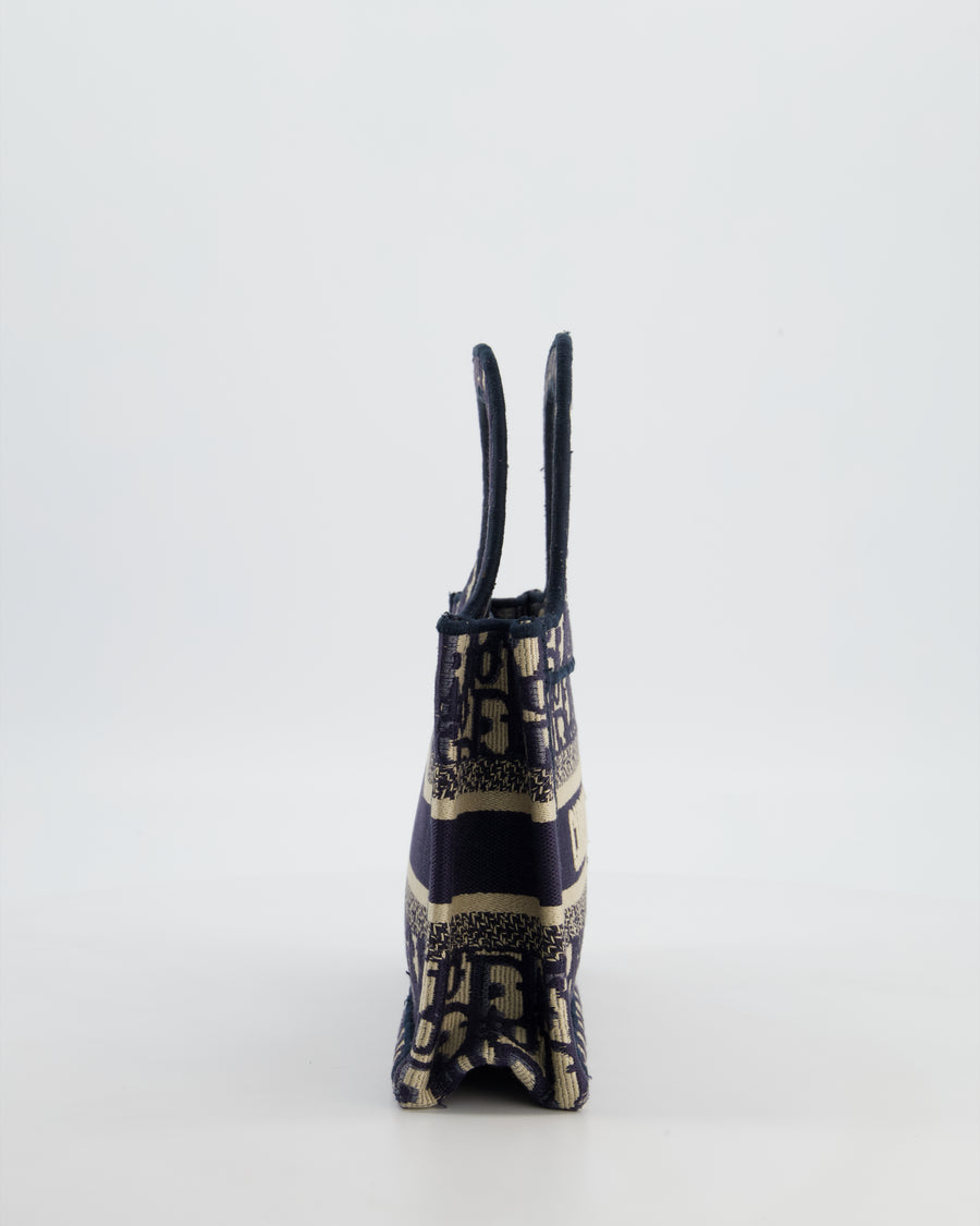 Christian Dior Mini Book Tote in Blue Oblique Embroidery