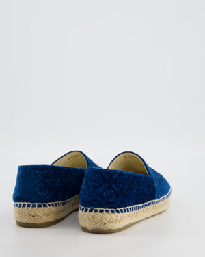 Chanel Blue Velvet Rose Print Espadrilles with CC Logo Size EU 37