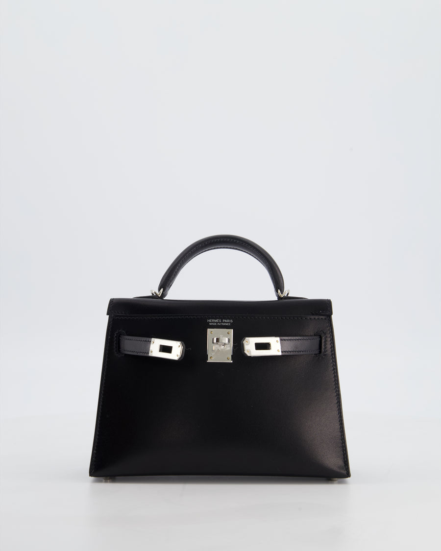 *SUPER RARE* Hermès Mini Kelly II 20 Bag in Noir Box Leather with Palladium Hardware