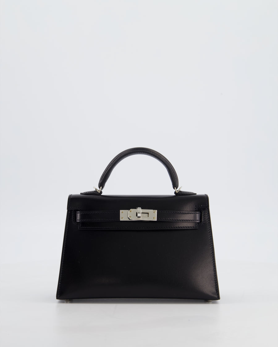 *SUPER RARE* Hermès Mini Kelly II 20 Bag in Noir Box Leather with Palladium Hardware