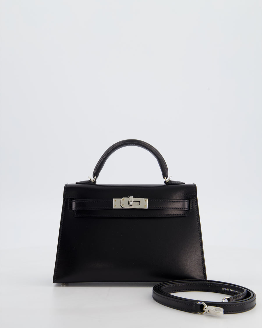 *SUPER RARE* Hermès Mini Kelly II 20 Bag in Noir Box Leather with Palladium Hardware