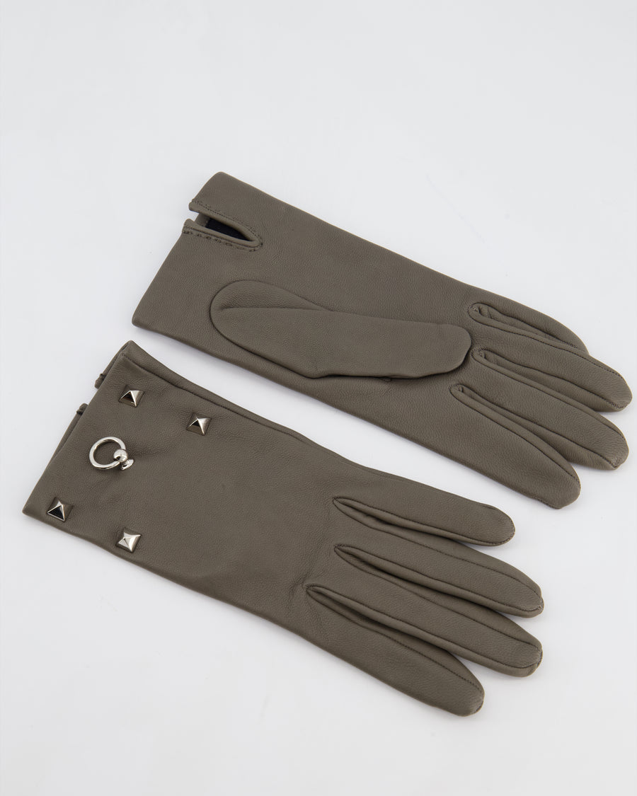 Hermes Lambskin Leather Gloves with Palladium Hardware Size 6.5