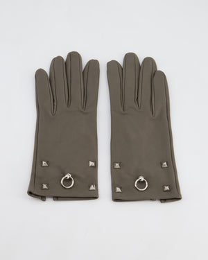Hermes Lambskin Leather Gloves with Palladium Hardware Size 6.5
