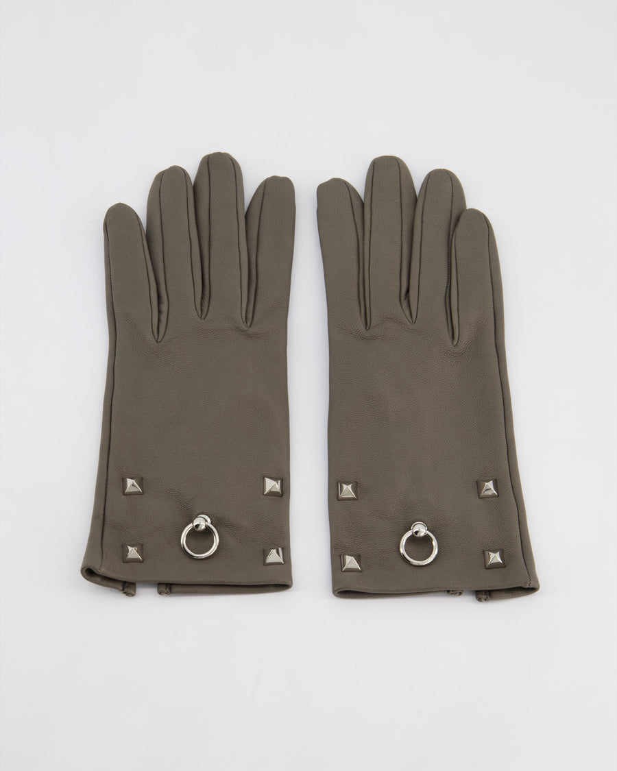 Hermes Lambskin Leather Gloves with Palladium Hardware Size 6.5