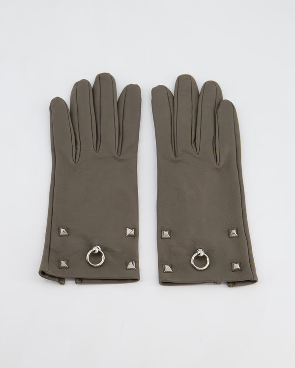 Hermes Lambskin Leather Gloves with Palladium Hardware Size 6.5