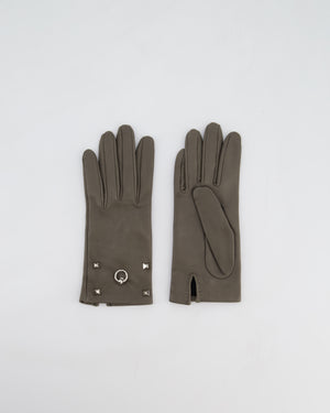 Hermes Lambskin Leather Gloves with Palladium Hardware Size 6.5
