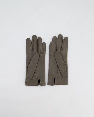 Hermes Lambskin Leather Gloves with Palladium Hardware Size 6.5