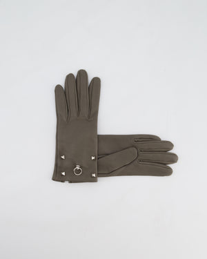 Hermes Lambskin Leather Gloves with Palladium Hardware Size 6.5