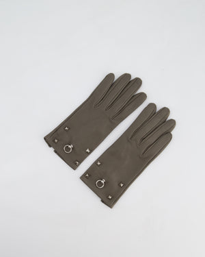 Hermes Lambskin Leather Gloves with Palladium Hardware Size 6.5