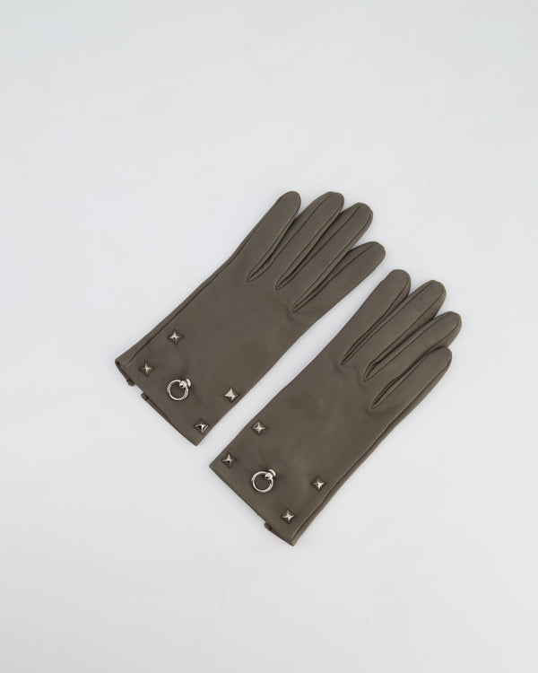 Hermes Lambskin Leather Gloves with Palladium Hardware Size 6.5