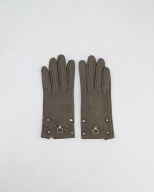 Hermes Lambskin Leather Gloves with Palladium Hardware Size 6.5