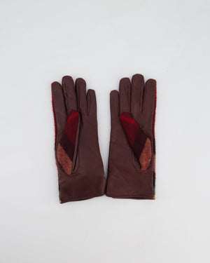 Burberry Burgundy Leather Gloves with Red Cashmere Plaid Lining Size 7