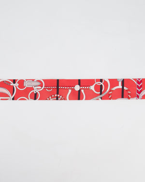 Hermès Red, Pink, and White Panoplie Equestre Silk Twilly